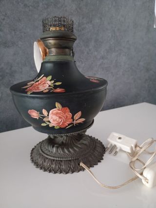 Antica Lampada Olio Metallo Ceramica Elettrificata