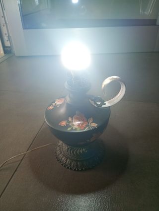 Antica Lampada Olio Metallo Ceramica Elettrificata