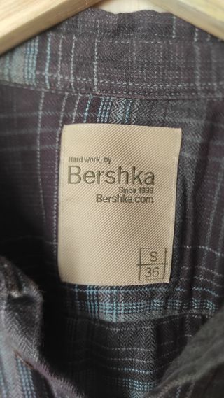 Camisa Bershka cuadros azul y gris talla S