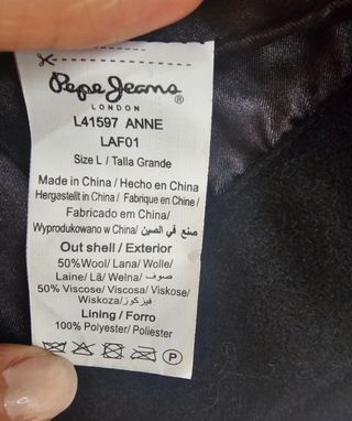 Chaqueta Lana Pepe Jeans Talla L Negra