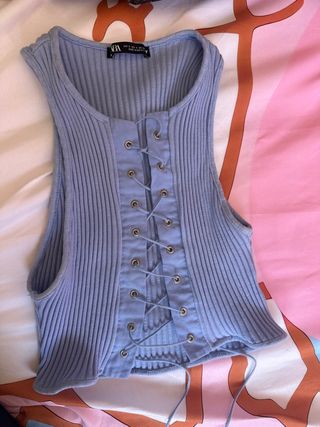 Top Zara Lace-up Azul Talla S