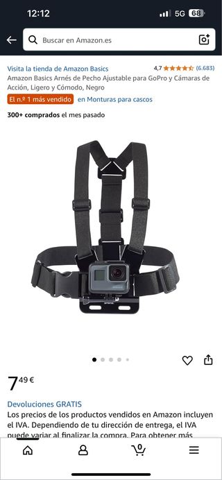 Arnés Pecho GoPro Amazon Basics Ajustable Negro