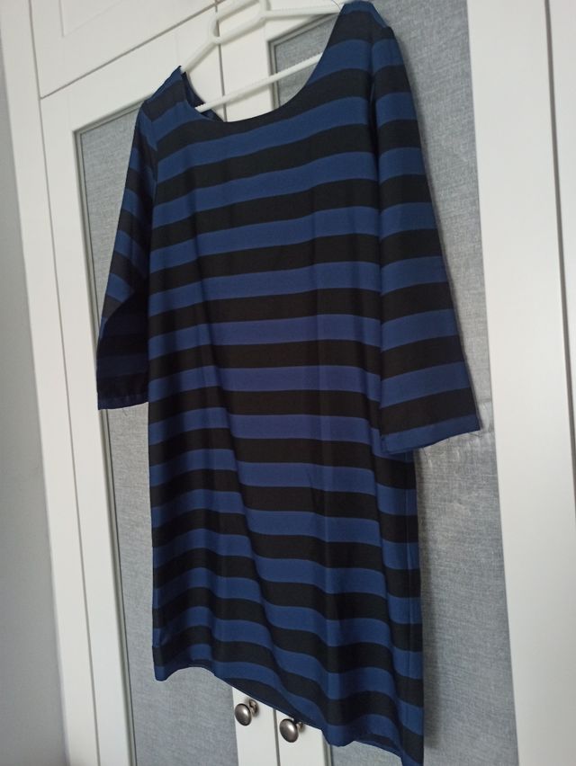 Vestido rayas azul y negro con lazada