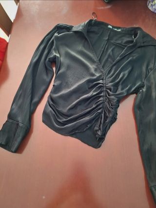 Blusa Zara Negra Drapeada
