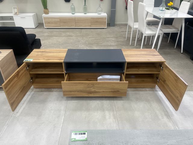 Mesa de TV moderna madera y gris/negro