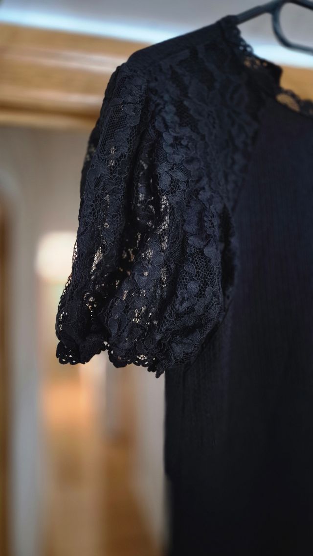 Vestido Negro Zara Manga Encaje