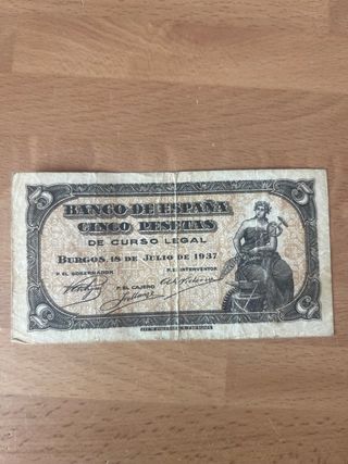 Billete 5 Pesetas Banco de España 1937