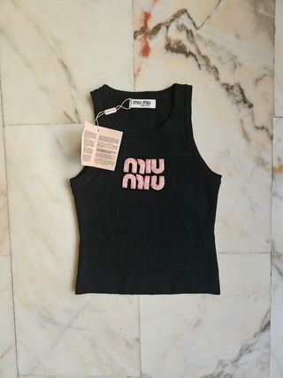 Camiseta sin mangas Miu Miu negra con logo