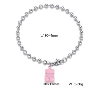 Pulsera con oso rosa y cadena plateada