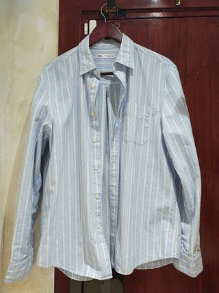 Camisa Zara Rayas Azul y Blanco Hombre