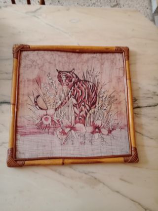 Quadro antico con tigre e fiori