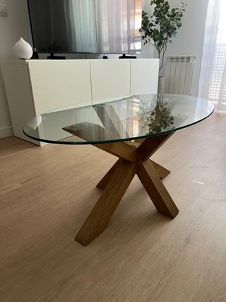 Pack mesas cristal comedor + 4 sillas negras