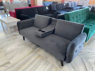 Sofá Cama Gris Terciopelo Nuevo - Liquidamos