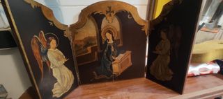 Cuadro religioso antiguo Virgen y ángeles