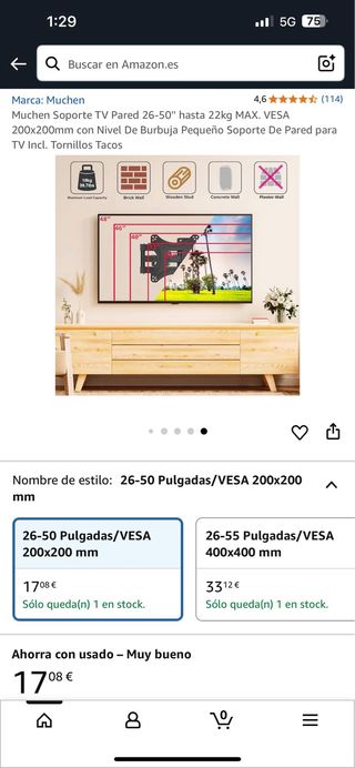 Soporte TV Pared Muchen 26-50 22kg VESA 200x200