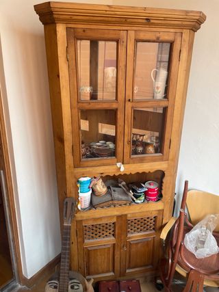 Armario Esquinero Antiguo Madera y Cristal