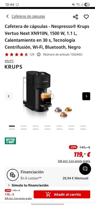 Cafetera Nespresso Krups Roja
