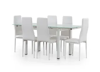 Mesa Cristal Extensible 170cm + 6 Sillas Polipiel