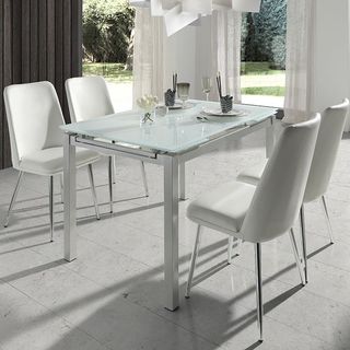 Mesa Cristal Extensible 170cm + 6 Sillas Polipiel