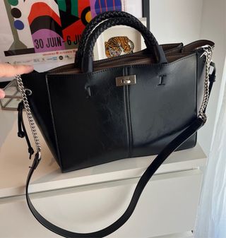 Bolso Zara Negro Asa Trenzada