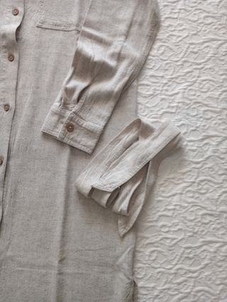 Vestido largo lino beige manga larga