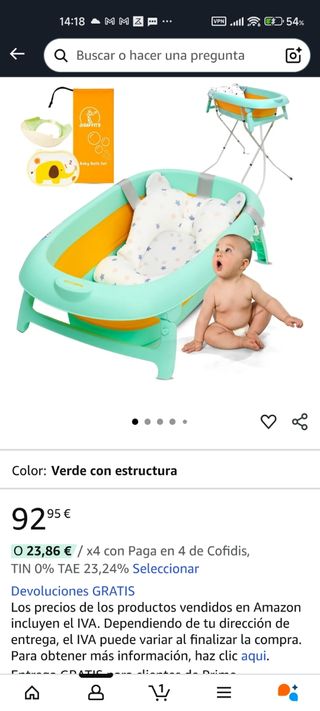 Bañera Bebé Plegable con Soporte