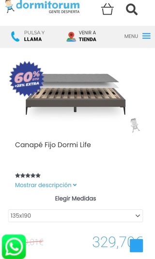 Canapé fijo y colchón 135x190