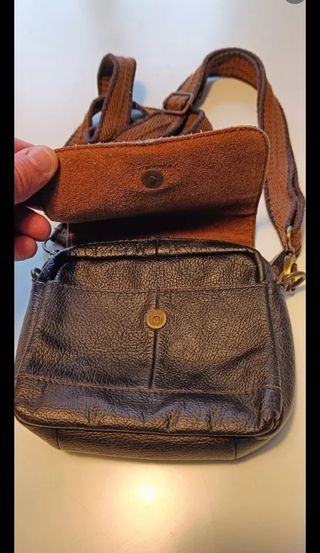 Bandolera de piel auténtica marrón como nueva