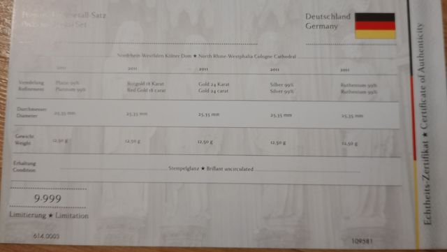 Set medallas Alemania Metales Preciosos 2011