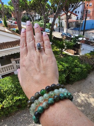 Anillo de acero adaptable con Piedra Labradorita.
