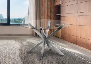 Mesa redonda cristal 120cm patas acero