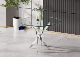 Mesa redonda cristal 120cm patas acero