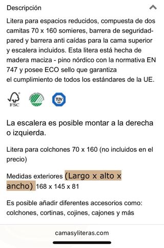 Litera de madera medidas especiales