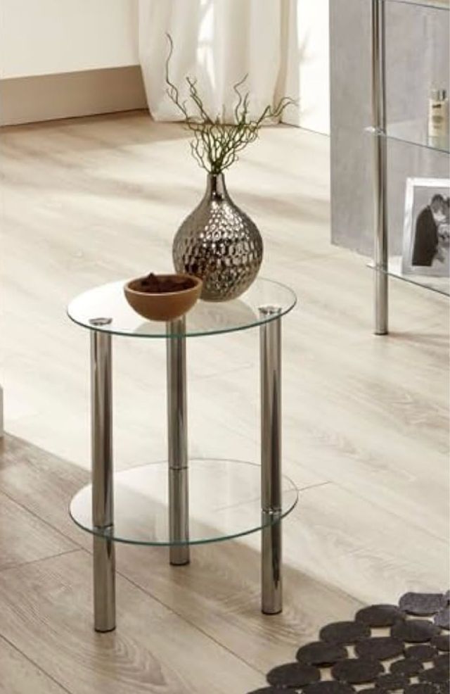 Tavolo laterale in vetro e metallo