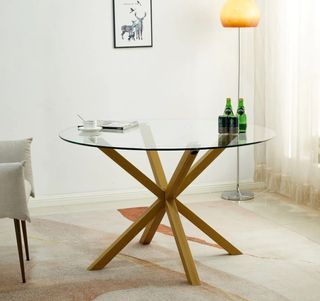 Mesa redonda cristal 120cm patas madera
