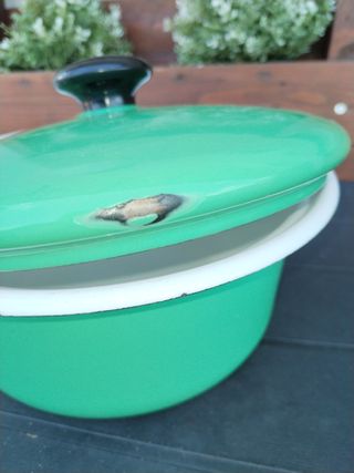 Pentola Smaltata Verde Tonda Vintage