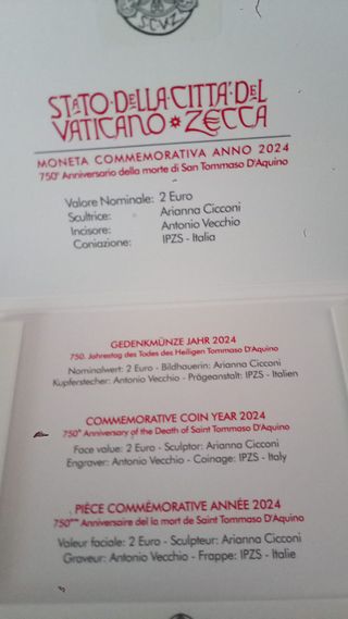Cofanetto 2€ Vaticano 2024 San Tommaso