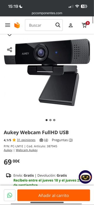 Webcam Aukey FullHD USB nera