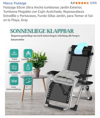 Tumbona Fiutazge Plegable Jardín Exterior Gris