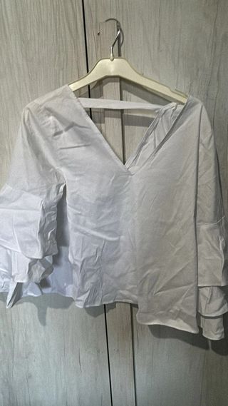 Camicia Zara Bianca Manica Svasata Taglia S #123