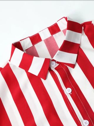 Conjunto Camisa Rayas y Shorts Rojo