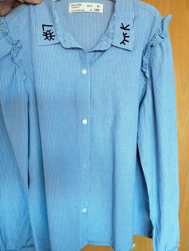 Camisa Zara Kids Talla 8/9 Rayas Azules