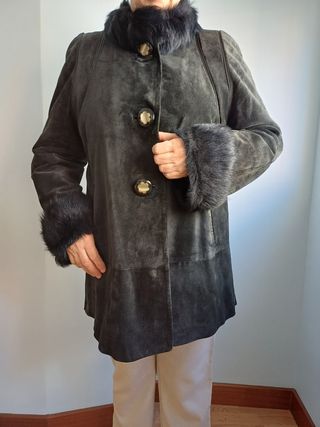 Chaquetón de Piel azul marino para Mujer
