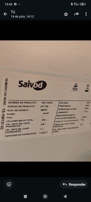 Burlete Frigorífico Saivod D60331