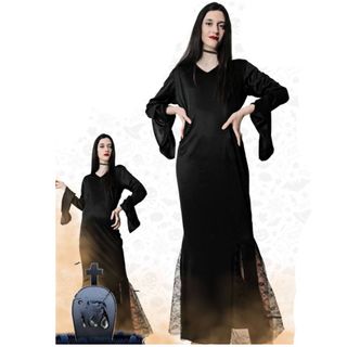 Disfraz Morticia Addams Vestido Negro Talla M