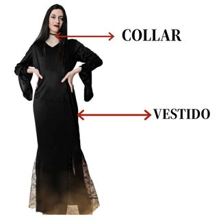 Disfraz Morticia Addams Vestido Negro Talla M