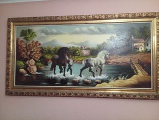 Cuadro antiguo caballos río