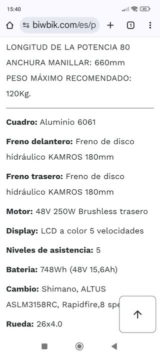 Bicicleta Eléctrica Fat Bike Negra Biwbik