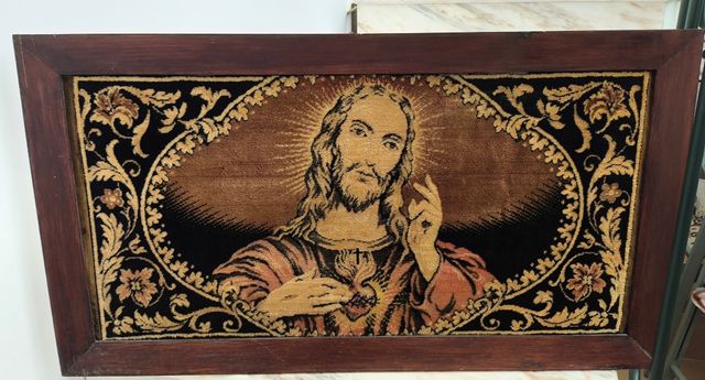 Arazzo con cornice vintage con Gesù Sacro Cuore