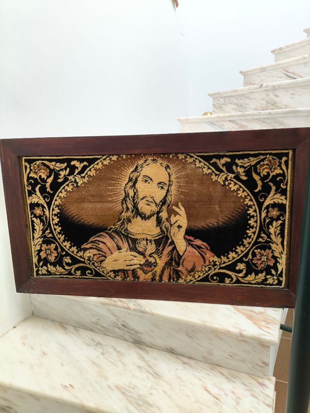 Arazzo con cornice vintage con Gesù Sacro Cuore